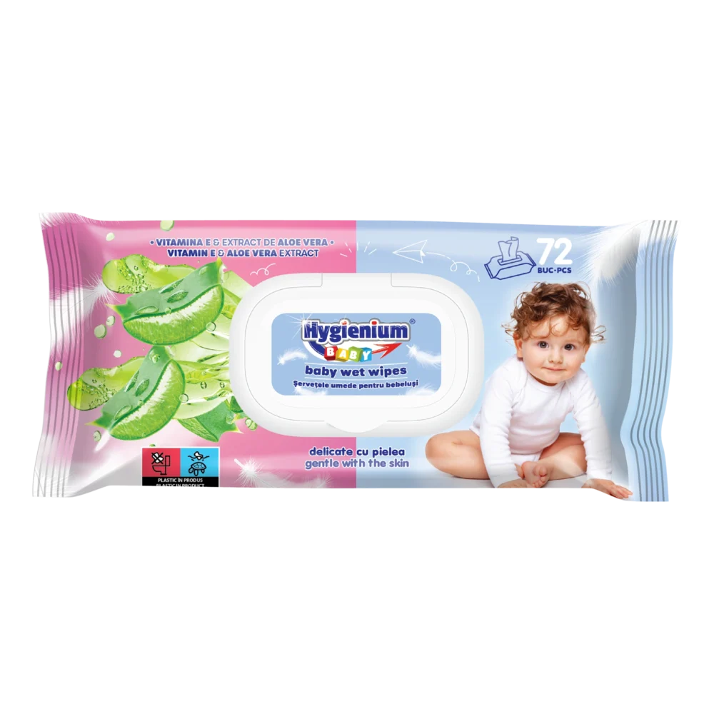 Șervețele Umede Bebeluși cu vitamina E și extract de aloe vera 72 Buc.